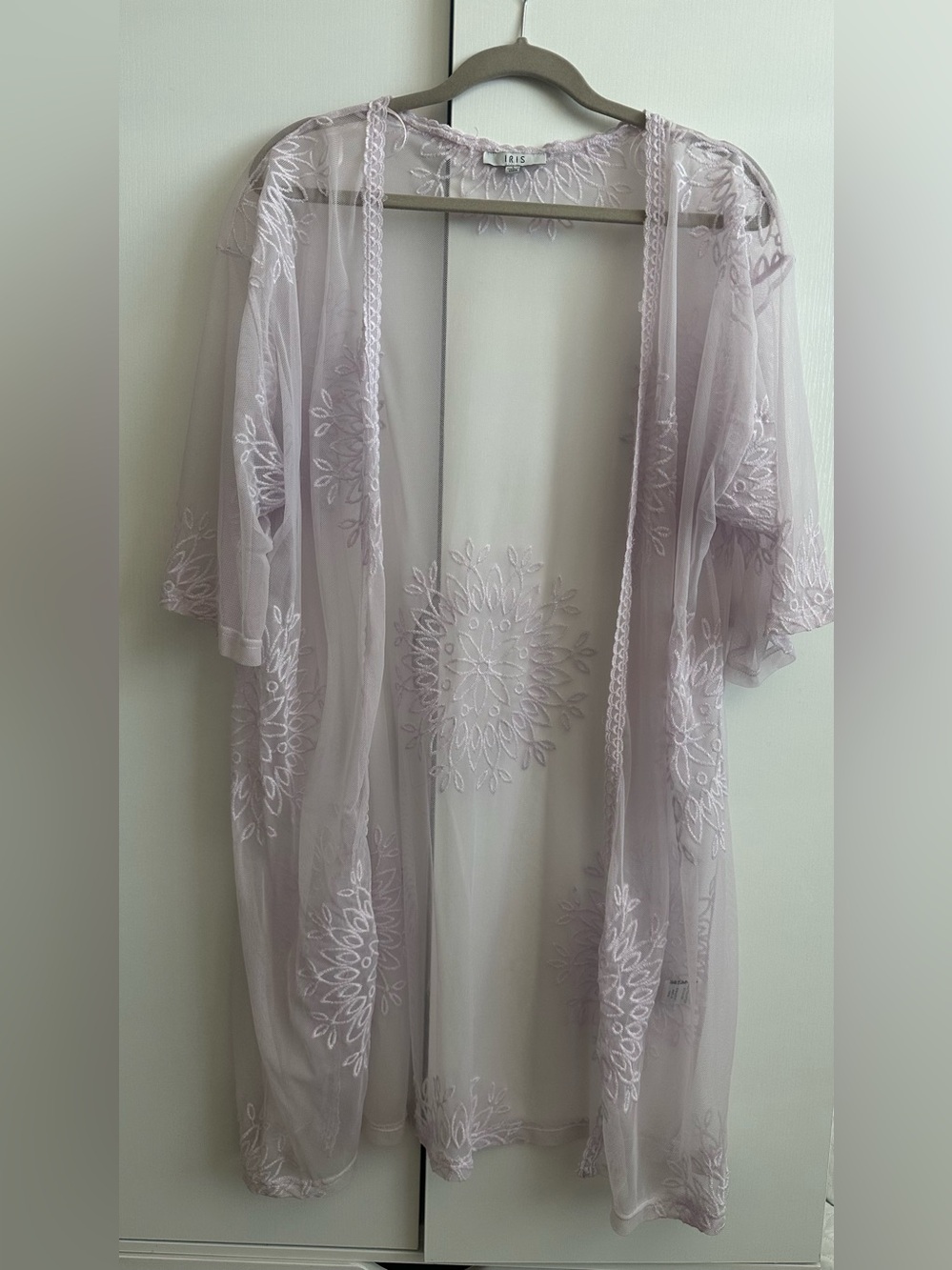 iris Sheer Lavender Embroidered Kimono Robe